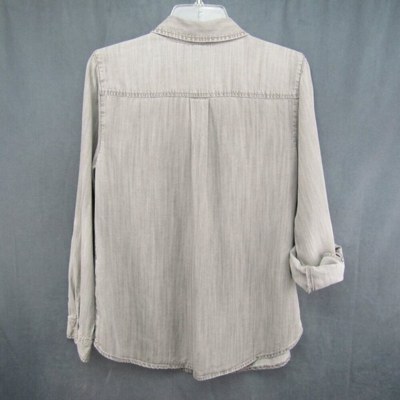 Chicos Weathered Gray Button Up Top Size M 1 Roll Tab Sleeve Pockets Lyocell - Picture 5 of 8